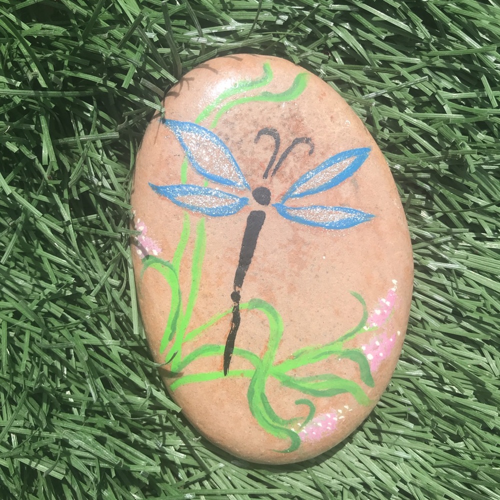 Handpainted dragon fly rock home decor